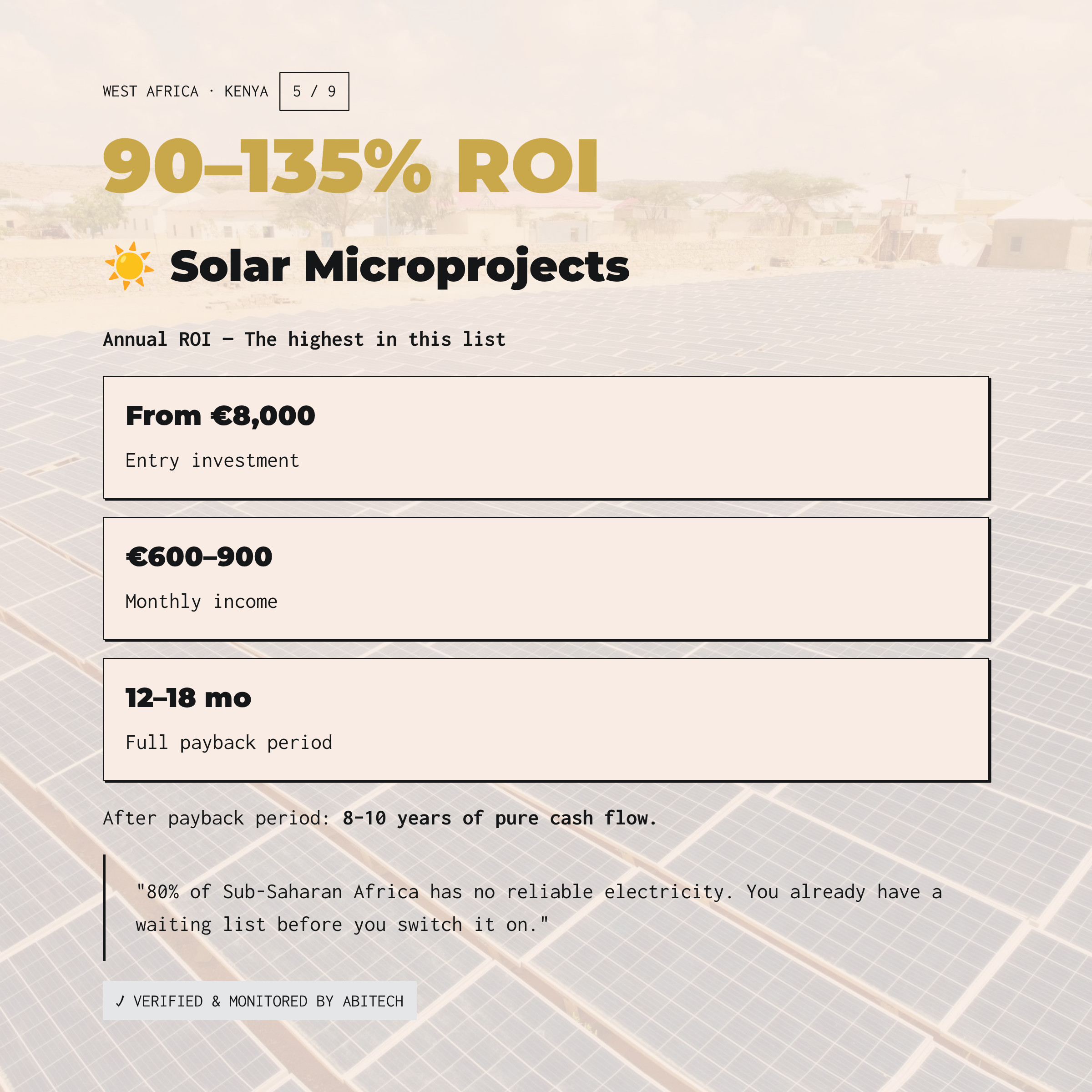 Solar energy investment Africa - 90-135% ROI off-grid solar panels